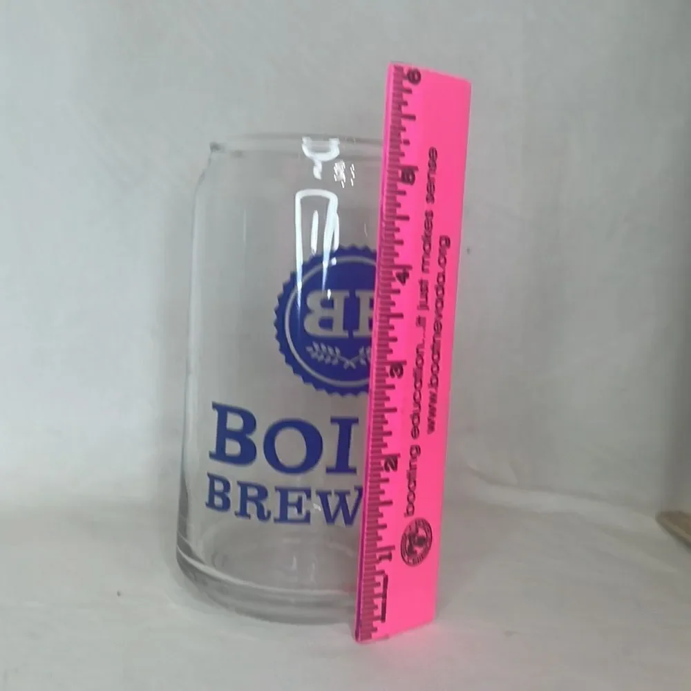 Beer Glasses 16 Ounce Blue Green Or White Lettering 5 1/4 In Tall 2 1/2 In Round